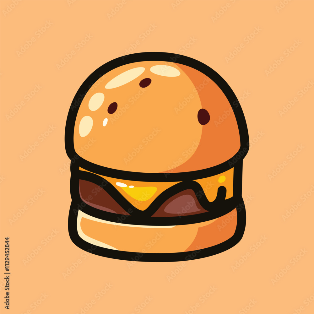 Cute Cartoon Cheeseburger Illustration with Melting Cheese Cute Cartoon Cheeseburger Illustration with Melting Cheese