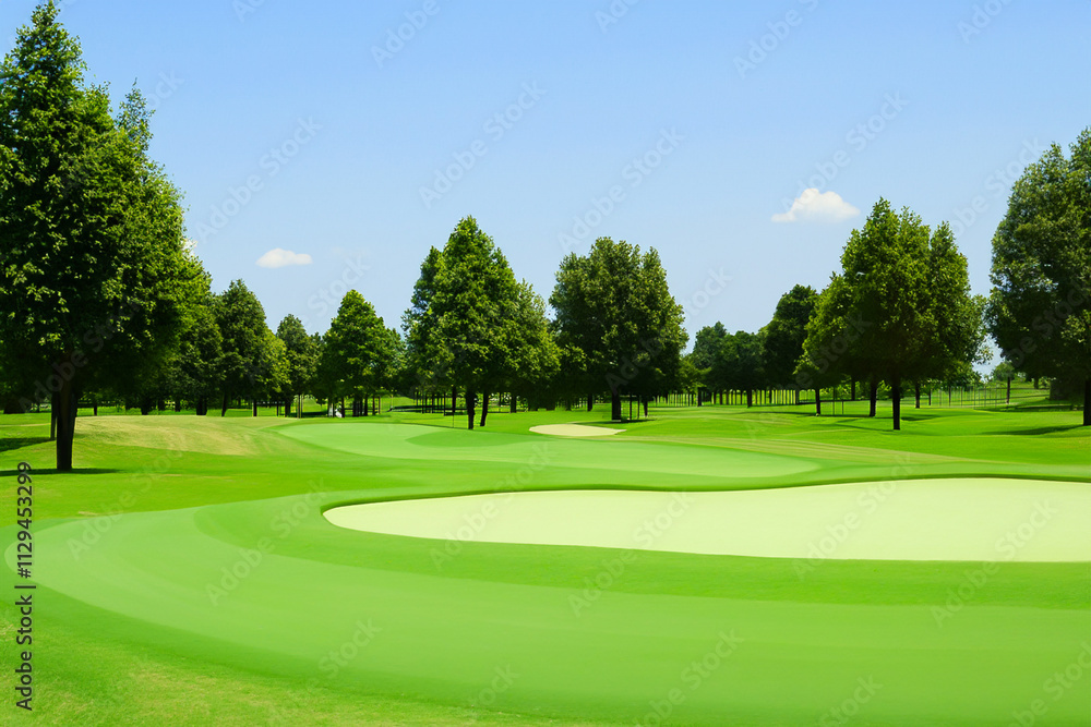 A golf course with grass. Golf course with blue sky. Green green golf field in nature. Green field with blue sky and green nature at the lifestyle golf course. A golf course with grass. Golf course with blue sky. Green green golf field in nature. Green field with blue sky and green nature at the lifestyle golf course.