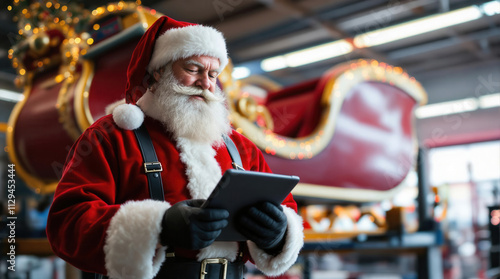  Santa in Workshop: Repairing Sleigh with Modern Tools in Christmas-themed Garage