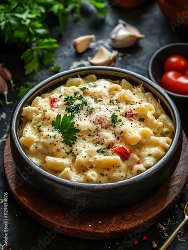 Creamy Parmesan Pasta with Fresh Parsley for Decadent Italian Dish Promotion