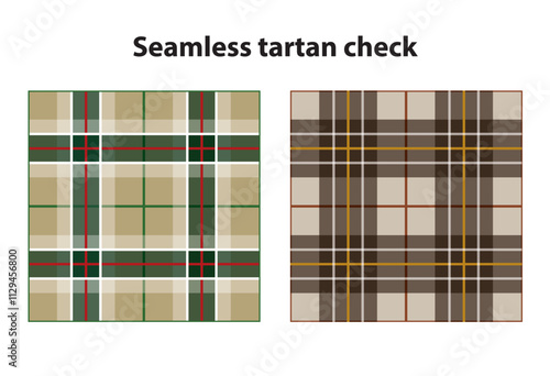 シームレスのタータンチェック柄、格子柄のイラスト背景セット　緑系　グラフィック素材