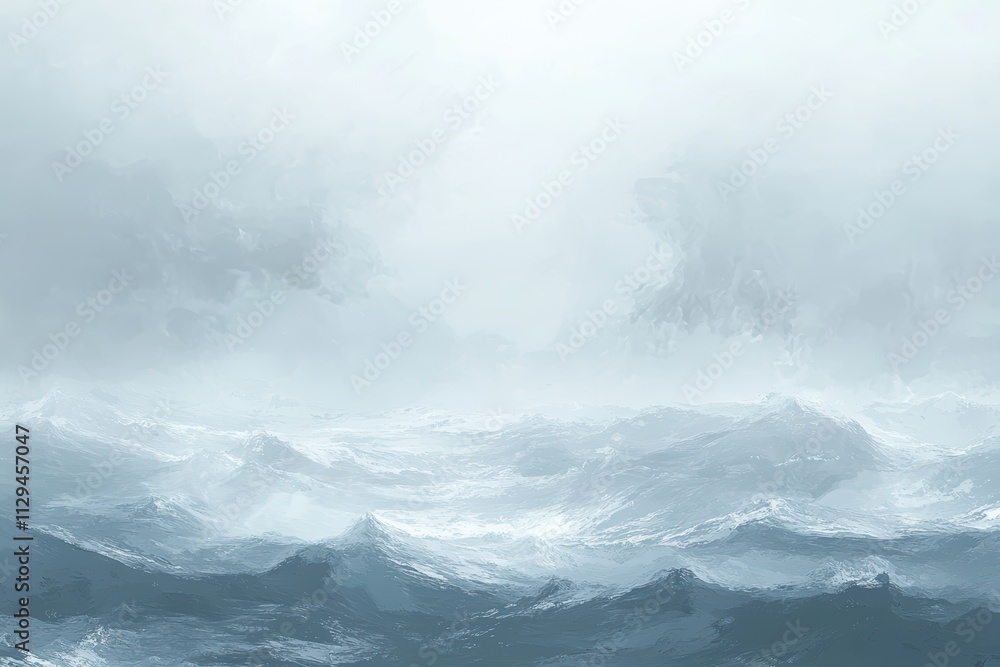 A serene seascape with rolling waves under a misty sky, creating a tranquil, atmospheric scene filled with cool blue and gray tones. A serene seascape with rolling waves under a misty sky, creating a tranquil, atmospheric scene filled with cool blue and gray tones.