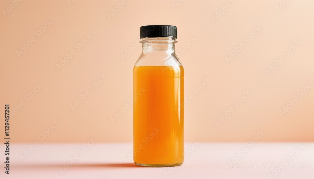 Refreshing juice bottle mockup with peach and mint for beverage branding design with copy space Refreshing juice bottle mockup with peach and mint for beverage branding design with copy space