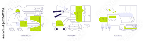 Timber harvesting abstract concept vector illustrations.