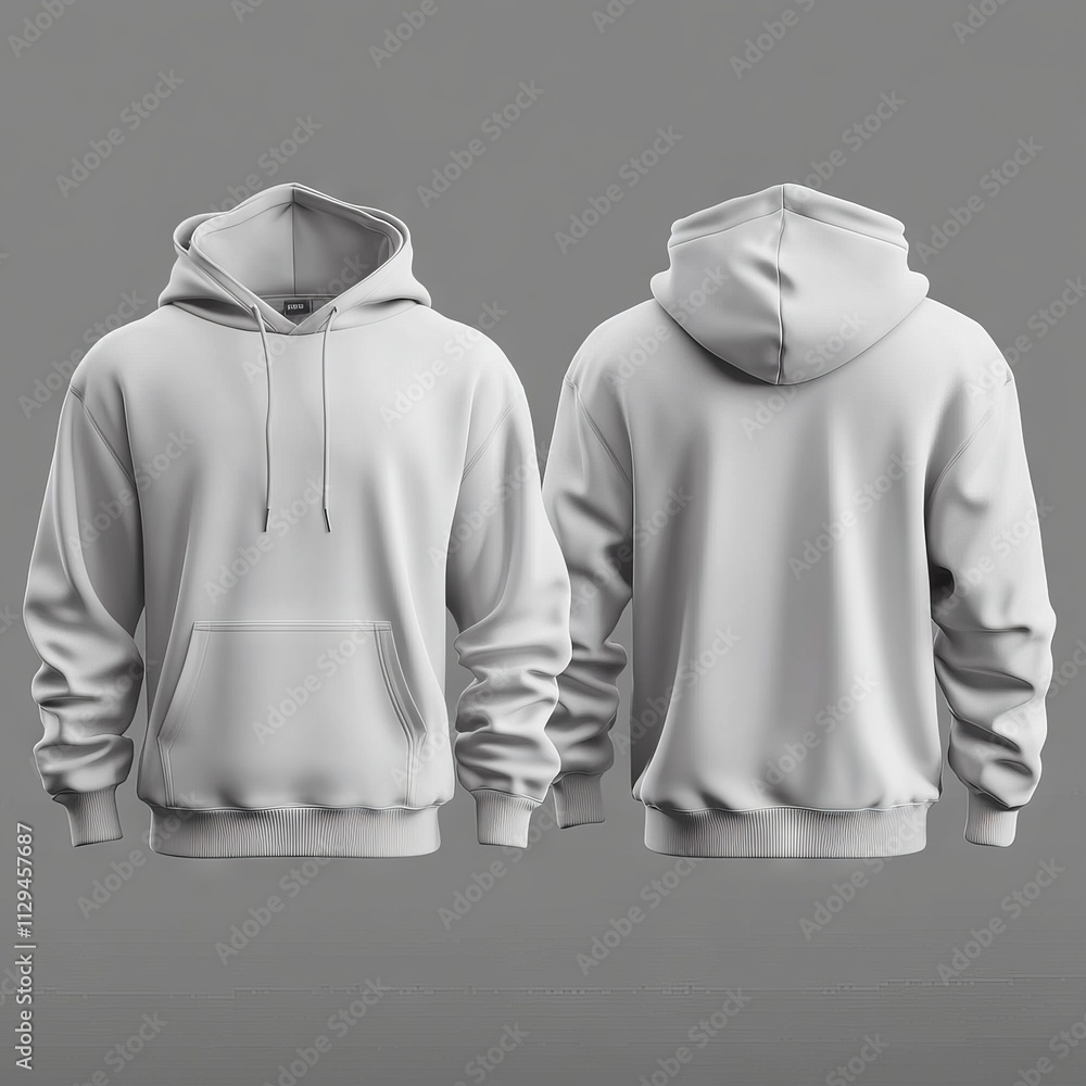 Blank hooded sweatshirt mockup in front and side views, 3d rendering, 3d illustration Blank hooded sweatshirt mockup in front and side views, 3d rendering, 3d illustration