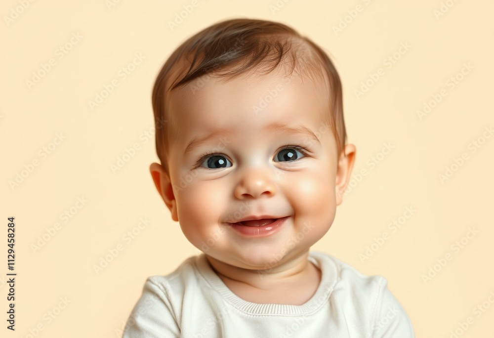Cute baby portrait with gentle smile and bright eyes Cute baby portrait with gentle smile and bright eyes