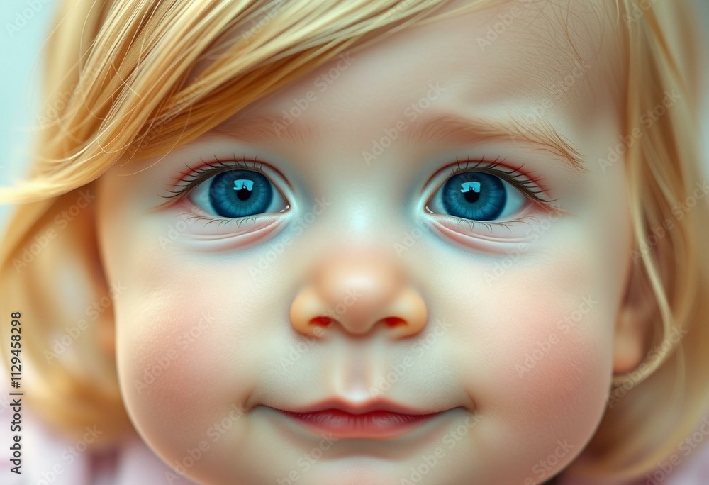 Photorealistic portrait of a cute baby with bright blue eyes Photorealistic portrait of a cute baby with bright blue eyes