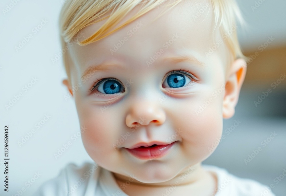 Cute baby portrait with bright blue eyes and blonde hair Cute baby portrait with bright blue eyes and blonde hair