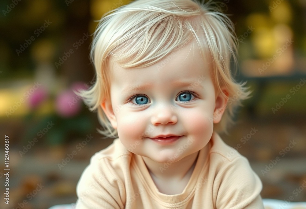 Cute baby with blue bright eyes and soft blonde hair Cute baby with blue bright eyes and soft blonde hair