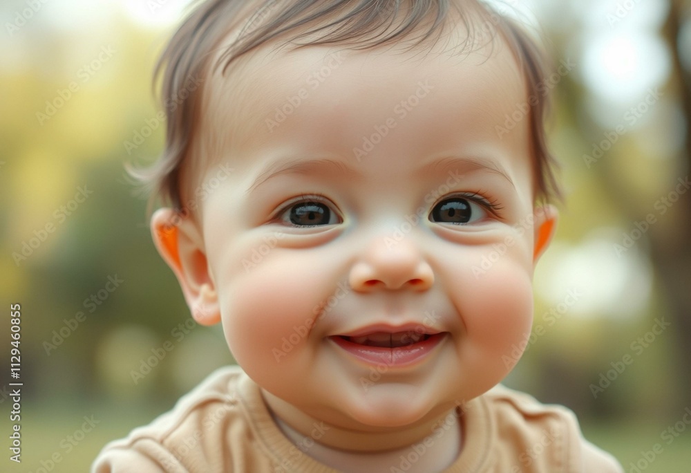 Photorealistic portrait of a cute baby in a natural setting Photorealistic portrait of a cute baby in a natural setting