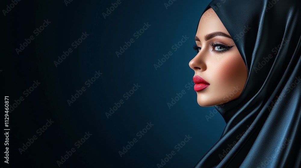 Mysterious Woman in Black Hijab - Elegant profile portrait of a woman in a dark hijab, symbolizing mystery, faith, beauty, strength, and grace. Mysterious Woman in Black Hijab - Elegant profile portrait of a woman in a dark hijab, symbolizing mystery, faith, beauty, strength, and grace.