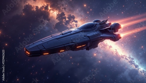 Wallpaper Mural Futuristic spaceship in space with glowing engines and colorful nebula background Torontodigital.ca