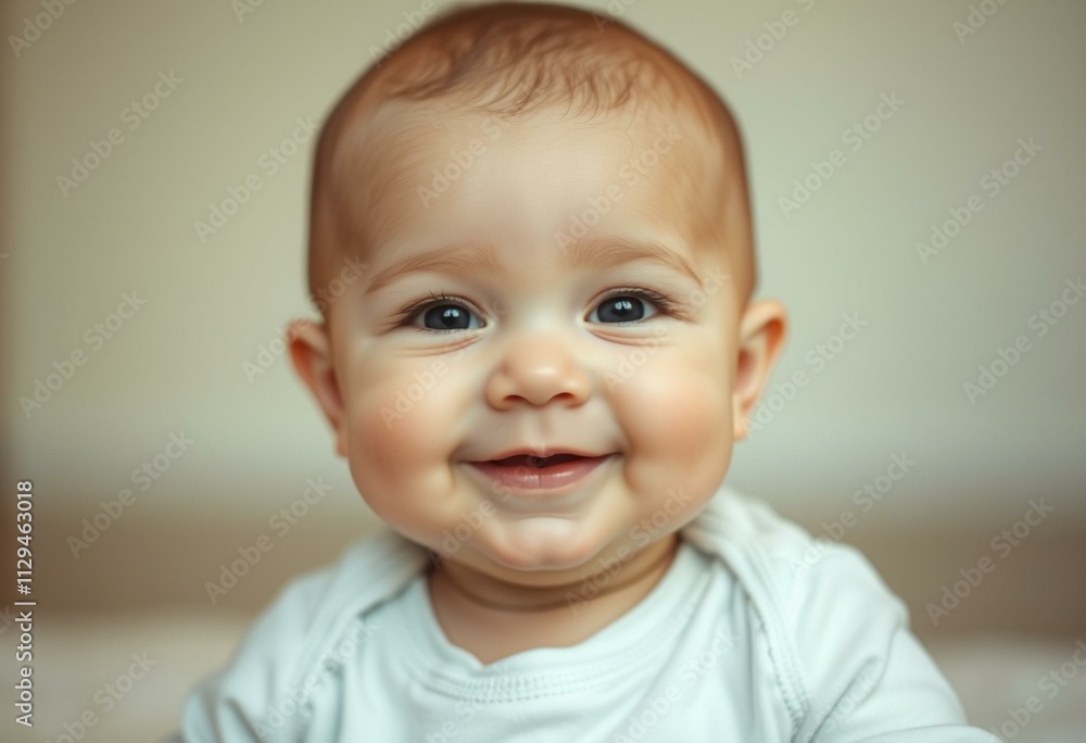 Photorealistic portrait of a cute baby with a gentle smile Photorealistic portrait of a cute baby with a gentle smile