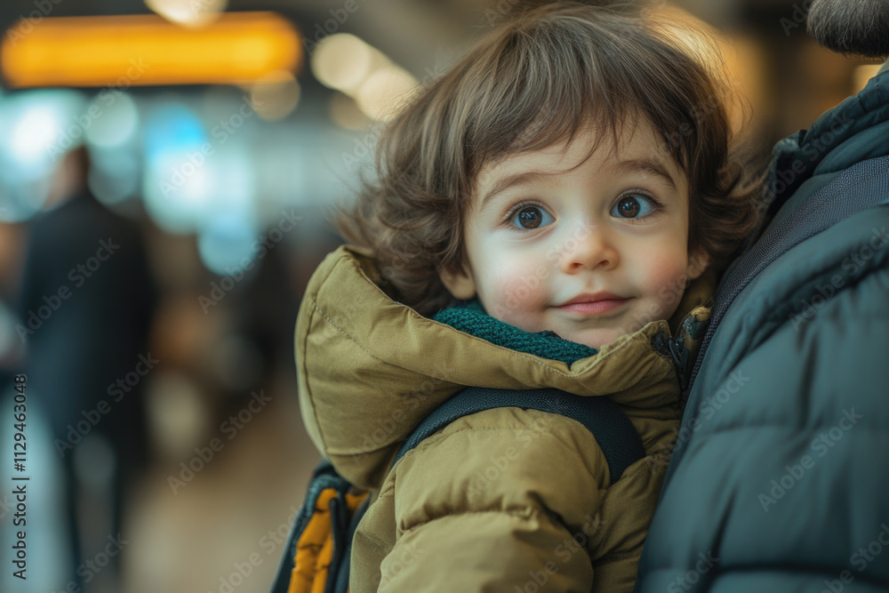 A close-up of a child with curly hair and large eyes, captured against a busy backdrop in a bustling public setting, showing innocence and curiosity. A close-up of a child with curly hair and large eyes, captured against a busy backdrop in a bustling public setting, showing innocence and curiosity.