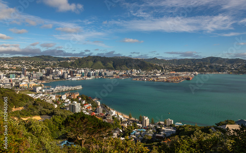 Exposure of New Zealand's Capital Wellington, namely its Central Business District viewed from Mount Victoria, at day time on a beautiful sunny day, Australia