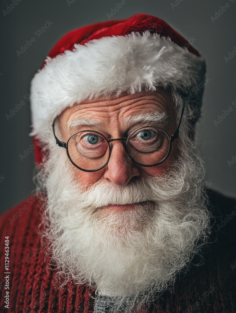 A cheerful depiction of Santa Claus wearing glasses and traditional red attire, characterized by a joyful expression and festive holiday spirit, embodying Christmas cheer. A cheerful depiction of Santa Claus wearing glasses and traditional red attire, characterized by a joyful expression and festive holiday spirit, embodying Christmas cheer.