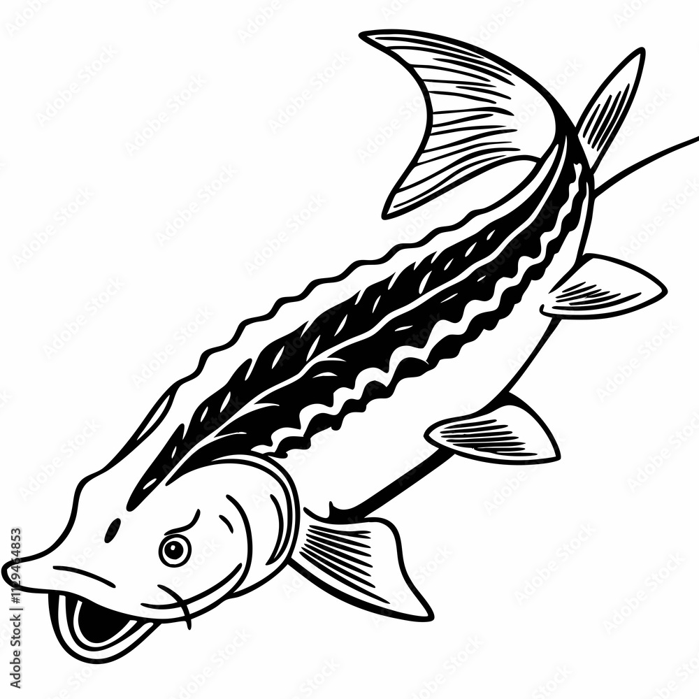 Happy stuergon fish ,White Background Happy stuergon fish ,White Background