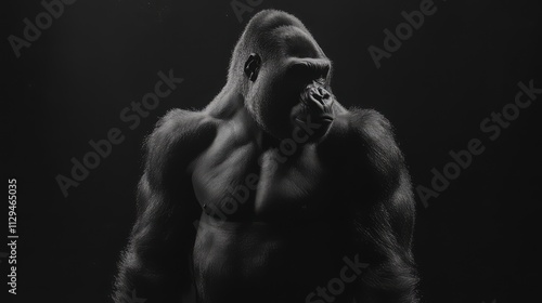 Powerful gorilla portrait in monochrome. photo