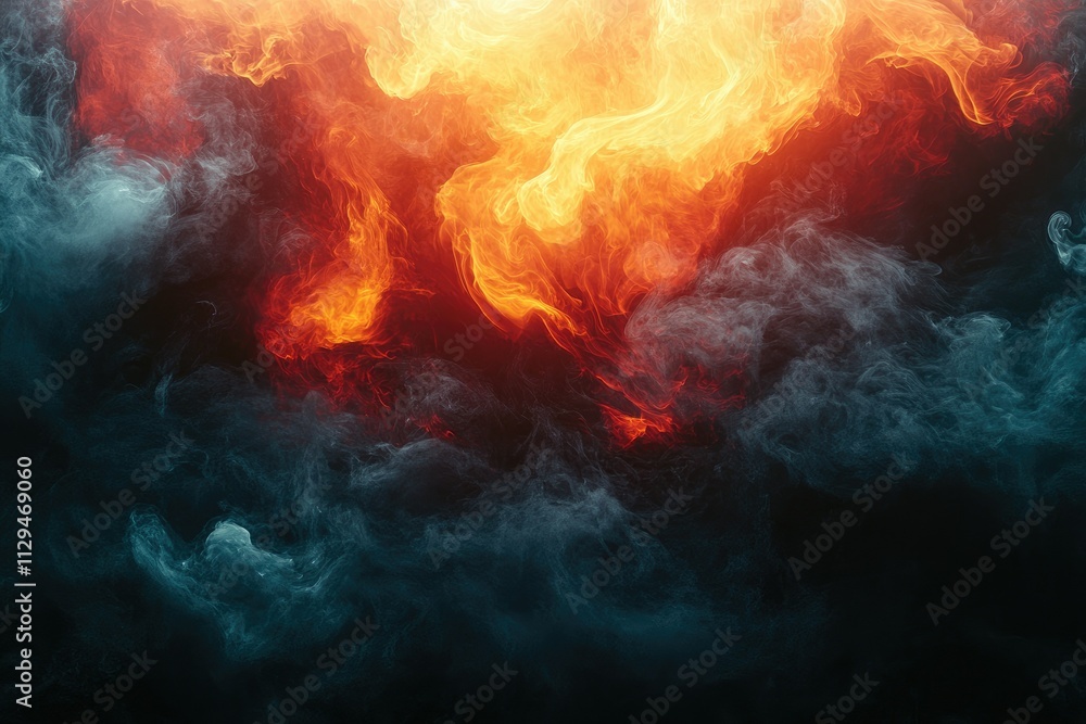 An abstract depiction of flames in vibrant red, orange, and yellow tones, swirling dynamically with black smoke, creating a textured background An abstract depiction of flames in vibrant red, orange, and yellow tones, swirling dynamically with black smoke, creating a textured background