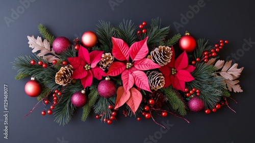 Festive Christmas Garland Decoration - Christmas, winter, holidays, festive, red ornaments.  Symbolizing joy, celebration, warmth, tradition, and peace. photo