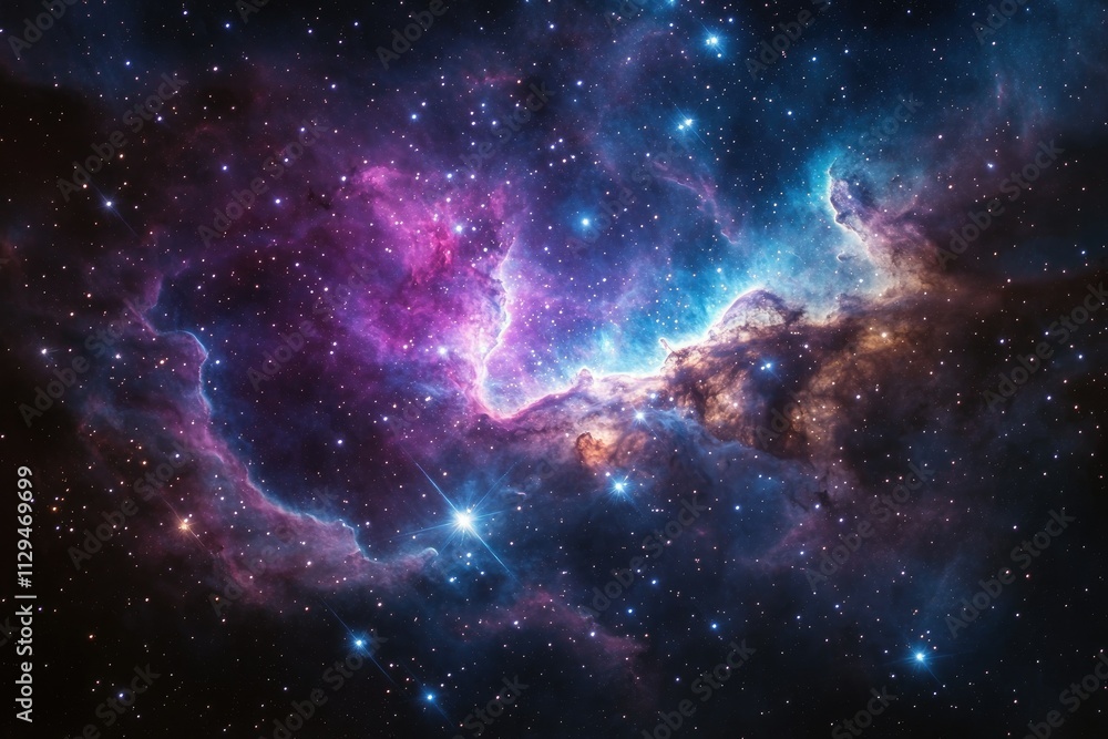 A cosmic scene with vivid purples, blues, and magentas, dotted with shimmering stars and glowing nebulas, evoking a sense of wonder A cosmic scene with vivid purples, blues, and magentas, dotted with shimmering stars and glowing nebulas, evoking a sense of wonder