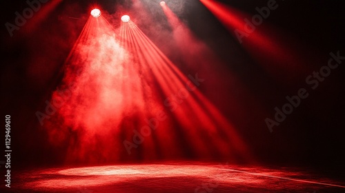 Red stage spotlight with smoke and floor.