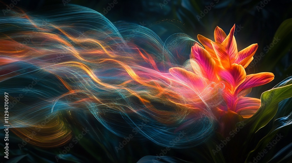 Vibrant flower with glowing, swirling energy. Vibrant flower with glowing, swirling energy.