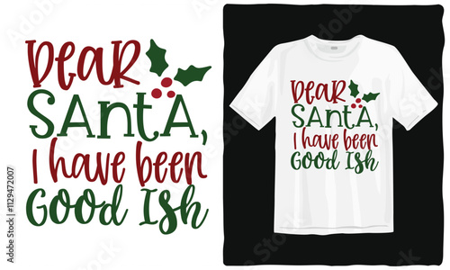 Merry Christmas T-shirt design. Santa clothes cartoon characters t-shirts. Christmas elements t-shirt. bells, Santa, deer, angel, cookies, showman, snowstar, drums, mittens, Christmas holiday t-shirt.