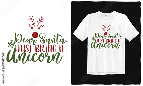 Merry Christmas T-shirt design. Santa clothes cartoon characters t-shirts. Christmas elements t-shirt. bells, Santa, deer, angel, cookies, showman, snowstar, drums, mittens, Christmas holiday t-shirt. photo