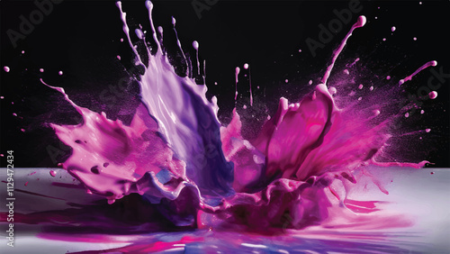Multicolor paint splash on black background. Explosion of colored paint on black background. Paint splash art.