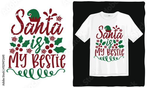 Merry Christmas T-shirt design. Santa clothes cartoon characters t-shirts. Christmas elements t-shirt. bells, Santa, deer, angel, cookies, showman, snowstar, drums, mittens, Christmas holiday t-shirt.