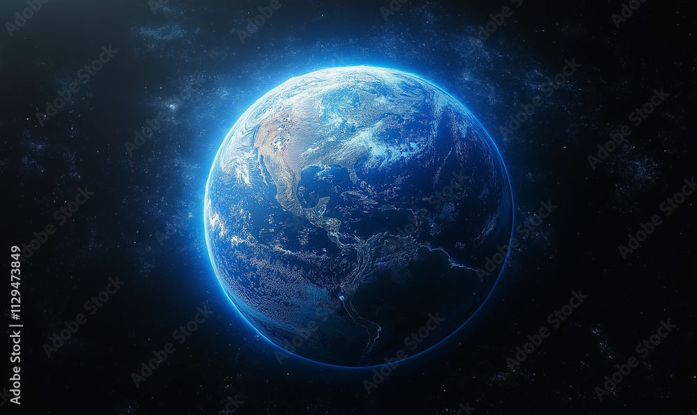 Earth with a glowing blue light on a black background Earth with a glowing blue light on a black background