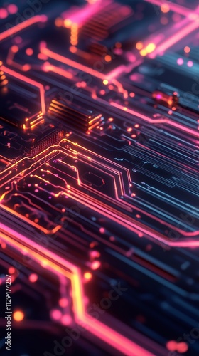 Wallpaper Mural Vivid Cybernetic Circuit Design with Pink and Orange Lights - made with Generative AI Torontodigital.ca