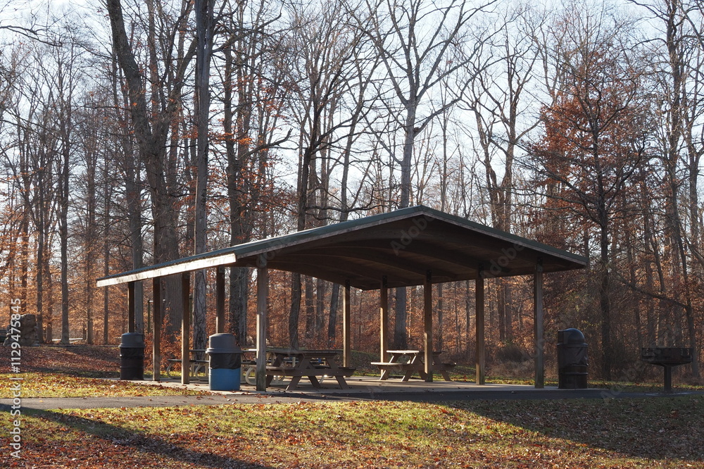 A picnic area in the park. A picnic area in the park.