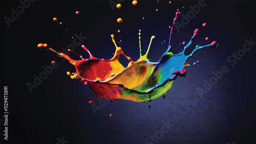 Multicolor paint splash on black background. Explosion of colored paint on black background. Paint splash art.
