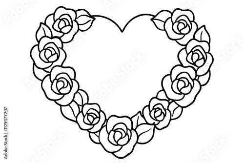 A heart-shaped wreath made of roses vector silhouette on a white background