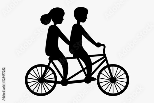 A pair of lovers riding a tandem bicycle vector silhouette  on a white background