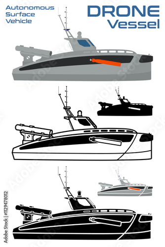 Autonomous surface vehicle ASV combat drone vector illustration