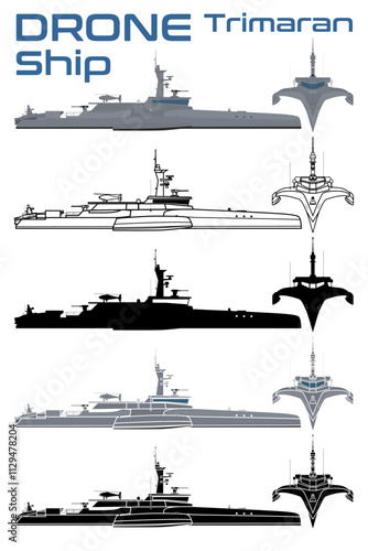 Autonomous surface Ship Trimaran Ocean Patrol vector illustration photo