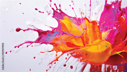Colorful paint splash isolated on white background. Abstract colorful ink splash. Colorful paint explosion, illustration.