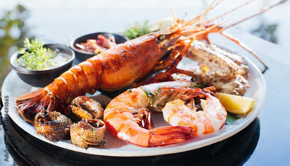 Seafood BBQ Feast: Grilled Shrimp, Lobster, and Fish Seafood BBQ Feast: Grilled Shrimp, Lobster, and Fish