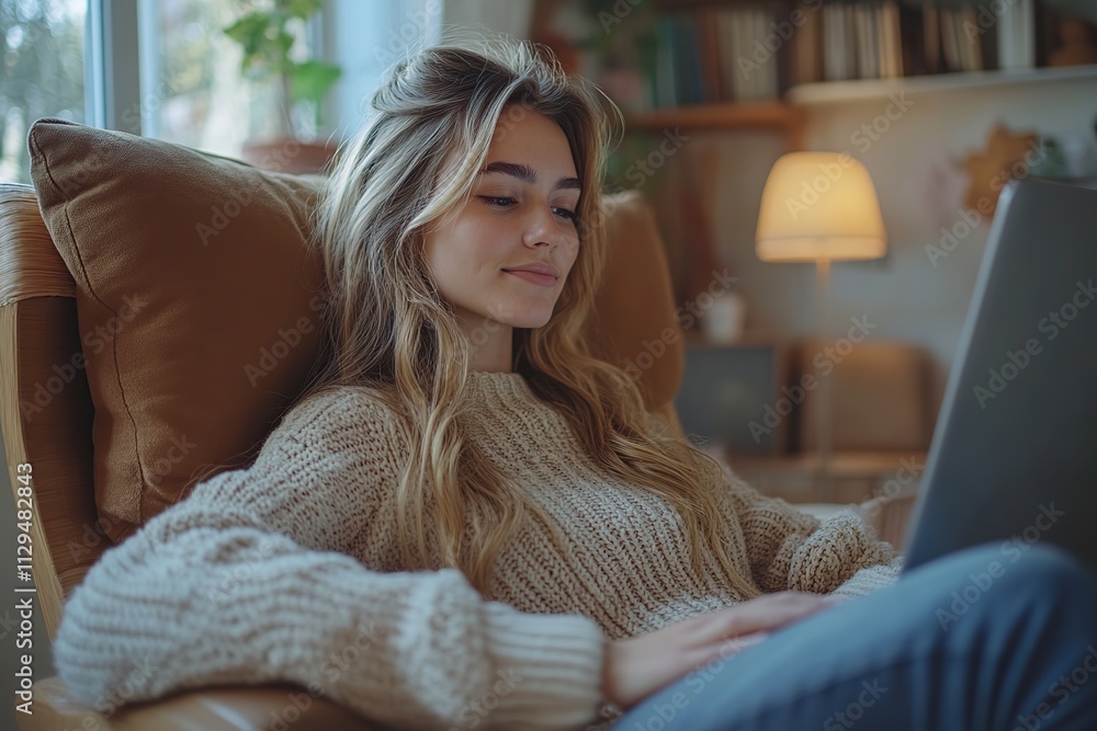 Beautiful woman working on laptop computer remotely Beautiful woman working on laptop computer remotely