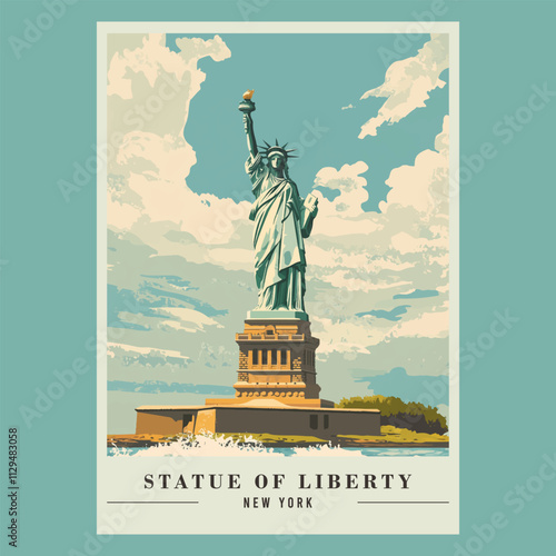 Statue of Liberty Vintage Poster Stock Vector Illustration