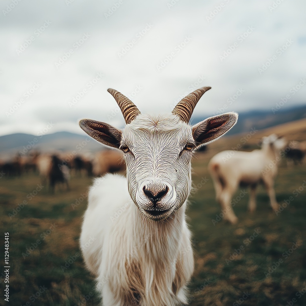 Fototapeta premium White goat on farm
