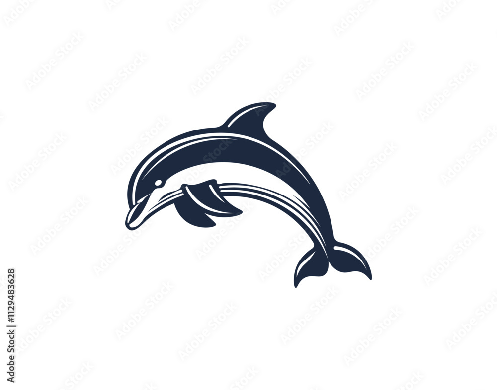 Vector illustration of a blue cartoon dolphin in a jump on a white background Vector illustration of a blue cartoon dolphin in a jump on a white background