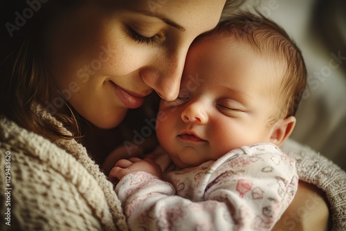 Happy mother holding newborn baby