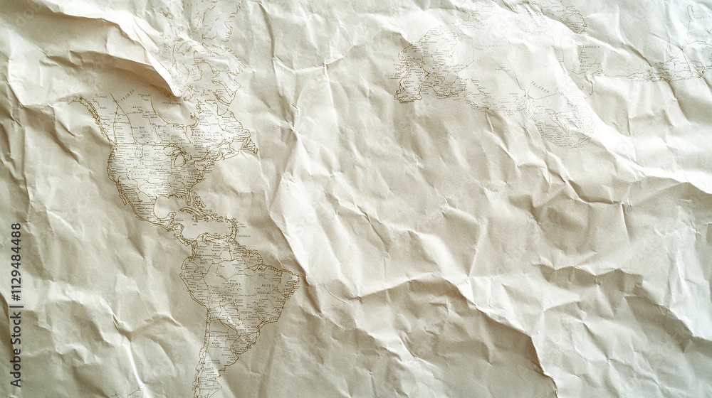 Fototapeta premium Wrinkled paper with world map.