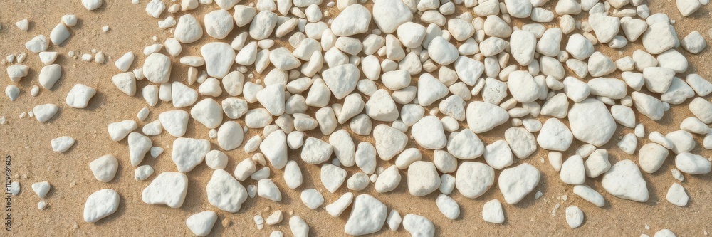 Close-up shot of natural dolomite pebbles in various shapes and sizes scattered on a sandy beach, gray Close-up shot of natural dolomite pebbles in various shapes and sizes scattered on a sandy beach, gray