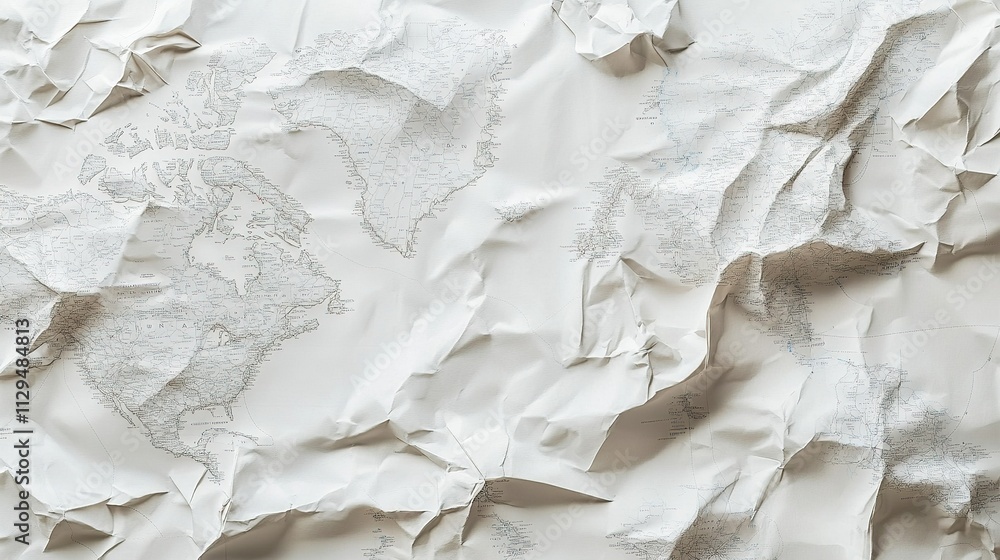 Wrinkled paper with world map design. Wrinkled paper with world map design.