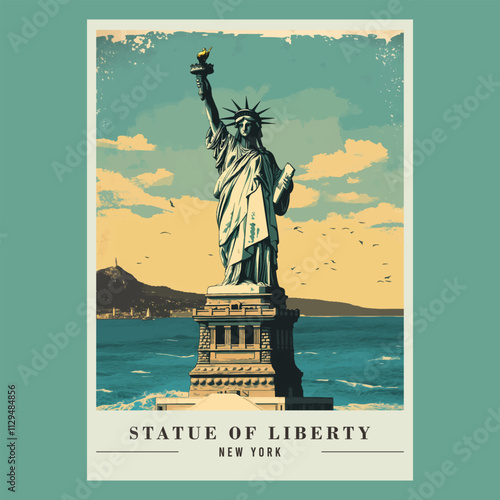 Statue of Liberty Vintage Poster Stock Vector Illustration